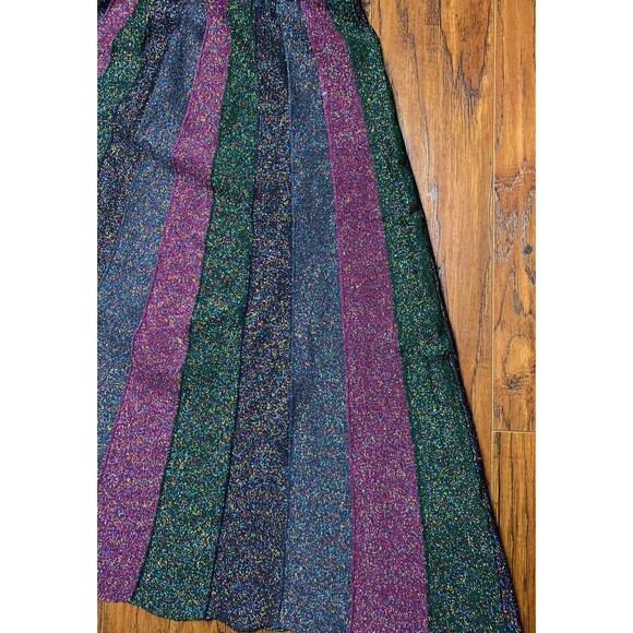 CHEE CHO Skirt Womens Medium Pleated Striped A- Line Midi Multicolor Glitter - Picture 6 of 6